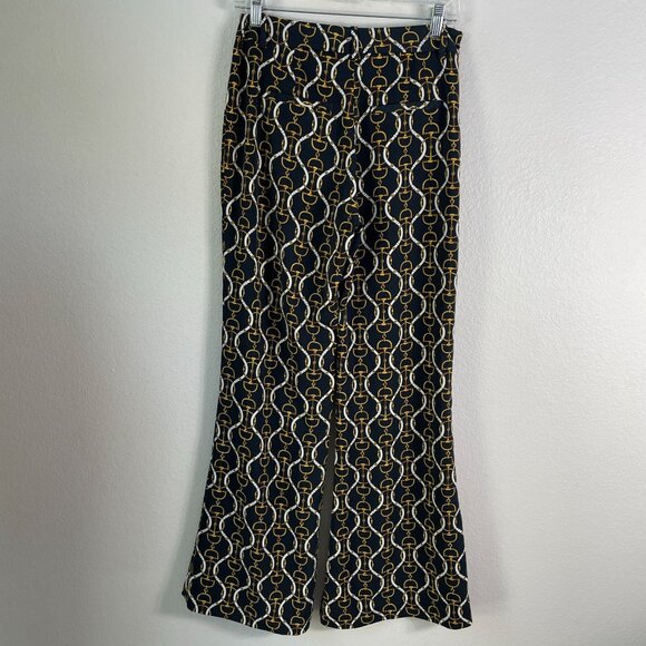 ZARA Womens Medium Equestrian Chain Print Flared Trousers Dress Pants - Picture 10 of 11